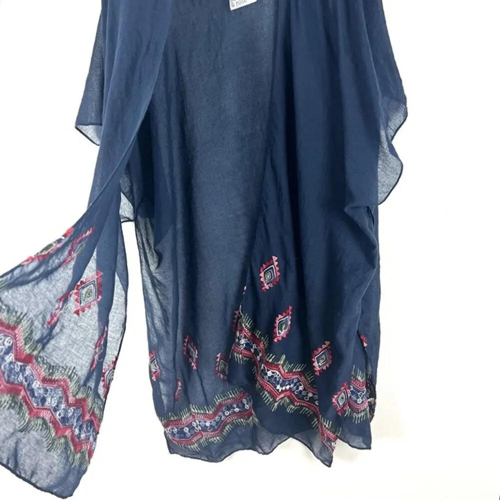 Summer & Rose Beach Cover Up One Size Duster Embroidered Boho Beachy Resort‎
